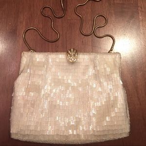 Vintage Beaded White/Ivory Evening Clutch Purse